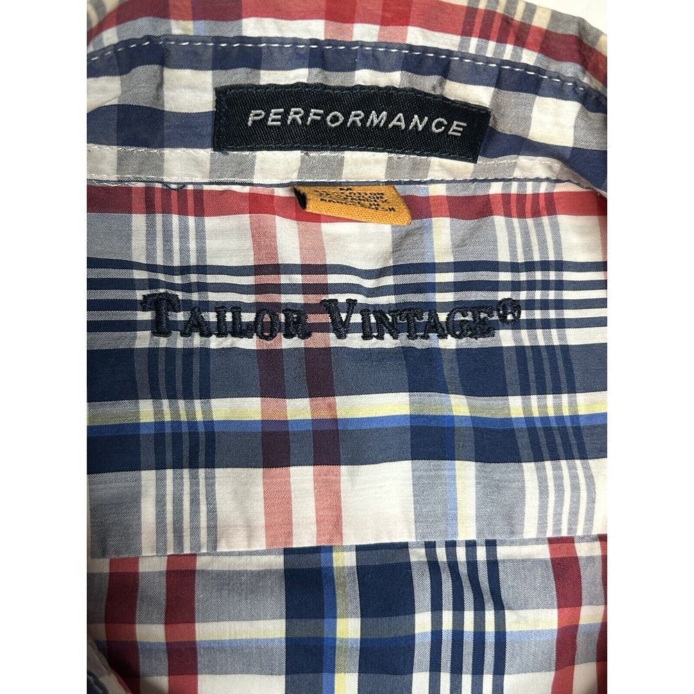 Tailor Vintage Men's Performance Medium Red Blue Plaid Long Sleeve Button Down‎ - Picture 4 of 9